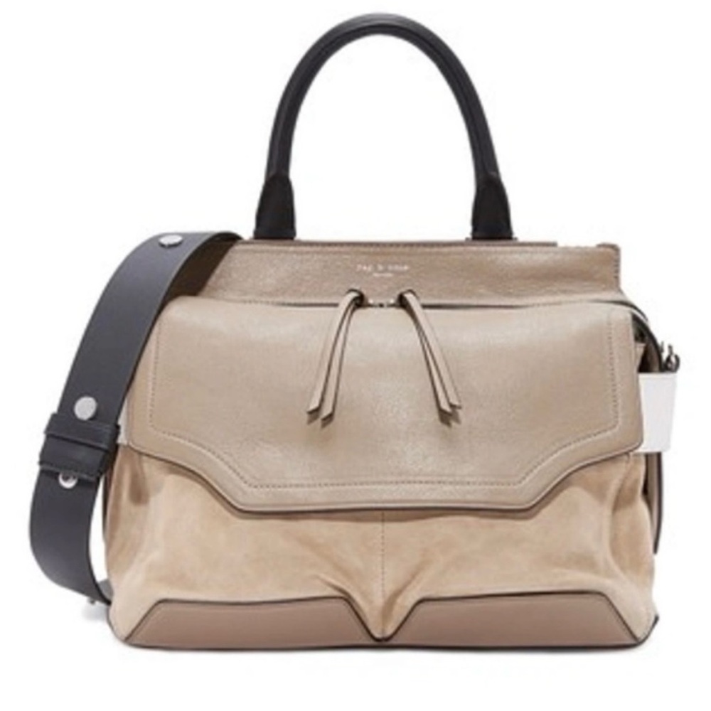 Rag & Bone Small Pilot Raw Amber Beige Tan Leather Suede Zip-Up Satchel Bag